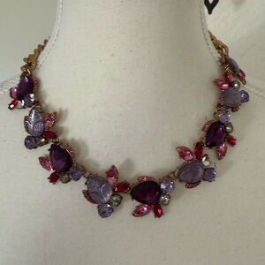 Betsey Johnson Fall Follies Purple Pink Shades Crystal Necklace